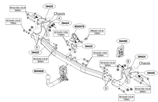 Vetokoukku BRINK 594200 MB V-Class, Vito W447
