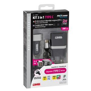3 in 1 USB-laturi - 12/24V + 230V, Universal